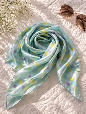 100% Silk Pastel Polka Dot Scarf | Aqua Lightweight Hair Neck Bag Accessory